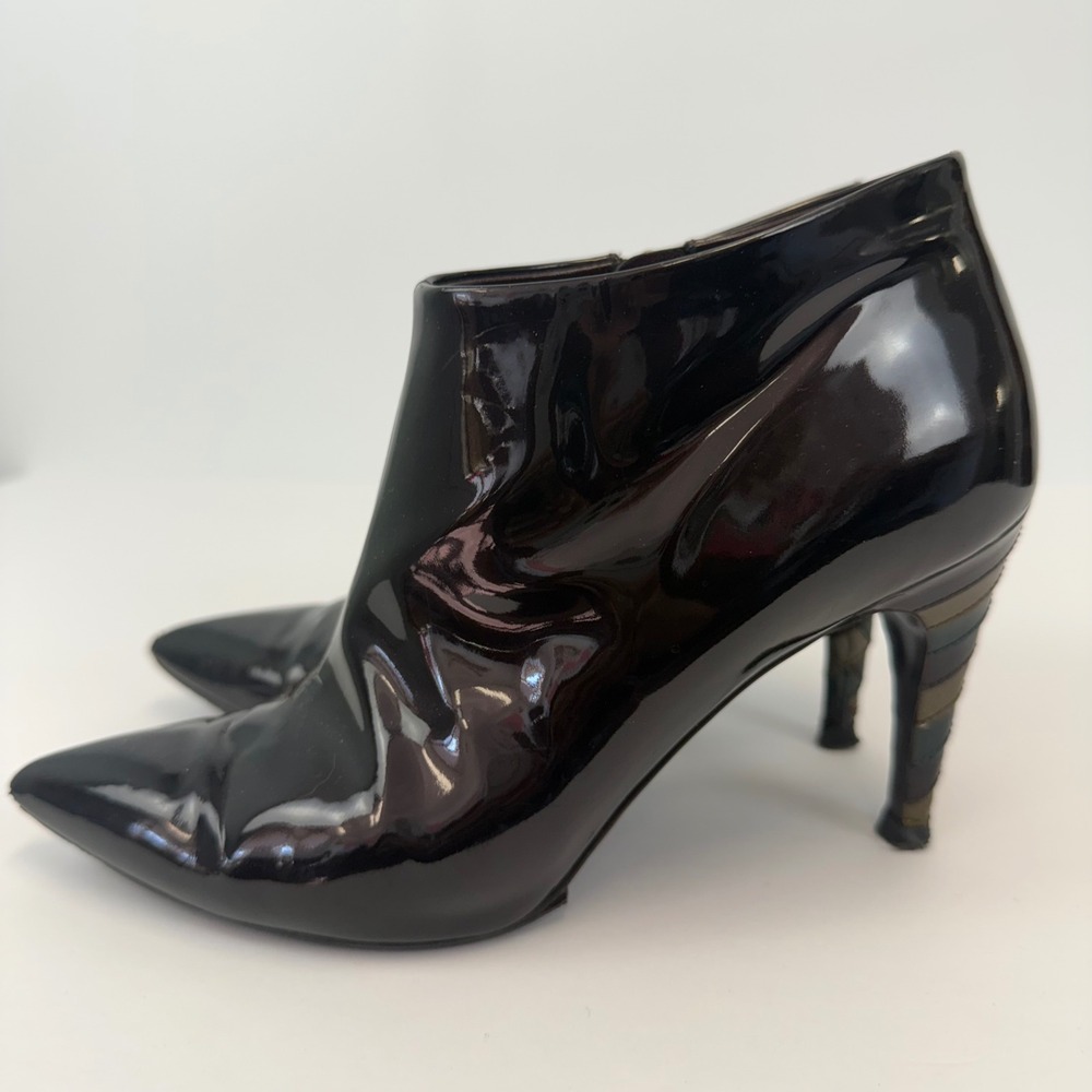 Louis Vuitton Patent Leather Ankle Boots 36.5 Black Pointed Gold‎ Zip Heels - Picture 5 of 12